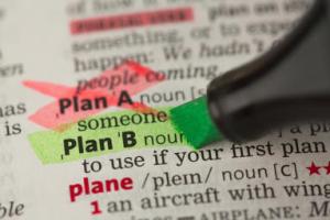 Plan B definition highlighted in green and Plan A marked in the dictionary